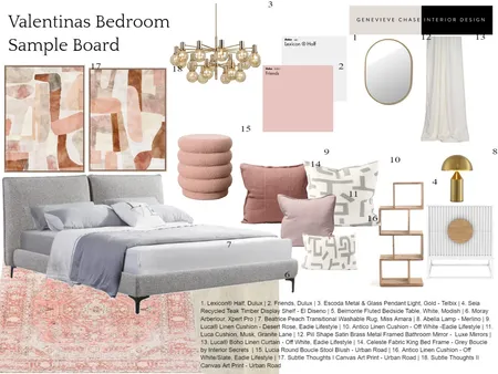 Module 10 Sample Board Valentina Bedroom Interior Design Mood Board by Genevieve Chase Interior Design on Style Sourcebook