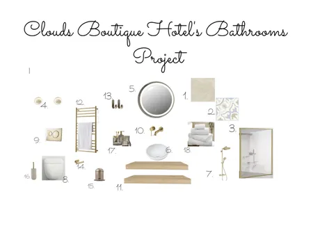 Clouds Boutique Hotel's bathrooms Interior Design Mood Board by lisabet on Style Sourcebook