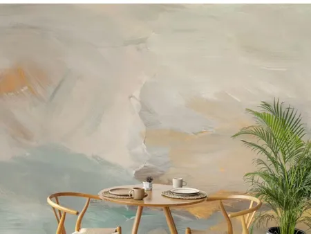 Beige Brushstroke Wallpaper Mural Interior Design Mood Board by Giffywalls on Style Sourcebook