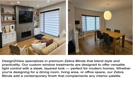 Modern Dining Room with Custom Zebra Blinds – Soft Light & Sleek Lines Interior Design Mood Board by Design2View Blinds & Window Covering on Style Sourcebook