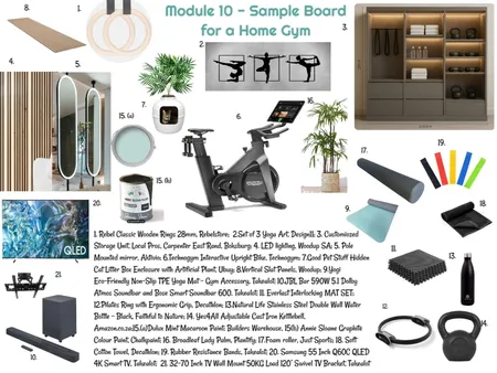 Sample Board for Module 10 - Home Gym`02-06-25 Final Interior Design Mood Board by JudyK on Style Sourcebook