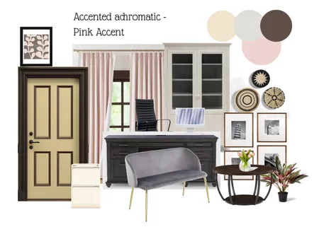 Color Harmony: Accented Achromatic - Pink Accent || Foyer and Study Interior Design Mood Board by Ann Clariz Yap-Arcilla