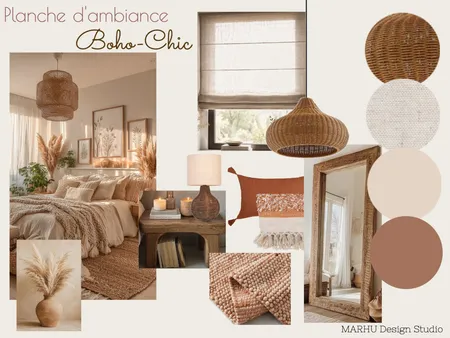 Planche d'ambiance Boho Chic Chambre à coucher Interior Design Mood Board by Marhu