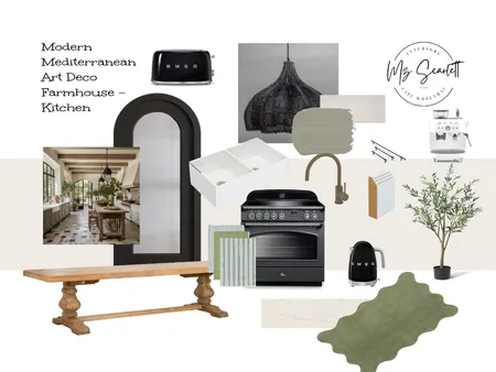 Modern Mediterranean Art Deco Farmhouse Kitchen Interior Design Mood Board by Mz Scarlett Interiors