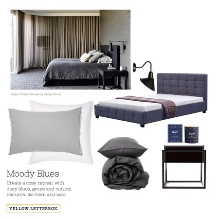 Moody Blues bedroom Interior Design Mood Board by Yellow Letterbox on Style Sourcebook