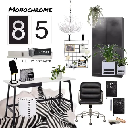 Monochrome office Interior Design Mood Board by Thediydecorator on Style Sourcebook