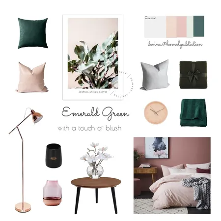 Bedroom emerald green blush ver 2 Interior Design Mood Board by HomelyAddiction on Style Sourcebook