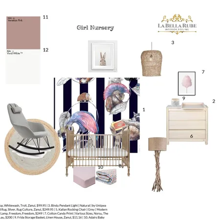 Girls Nursery Interior Design Mood Board by La Bella Rube Interior Styling on Style Sourcebook