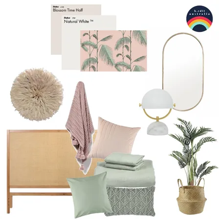 Blush + Sage Calming Bedroom Low Cost Interior Design Mood Board by h.edit australia on Style Sourcebook