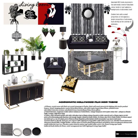 Achromatic Film Noir - Living Room Interior Design Mood Board by rinadavid on Style Sourcebook