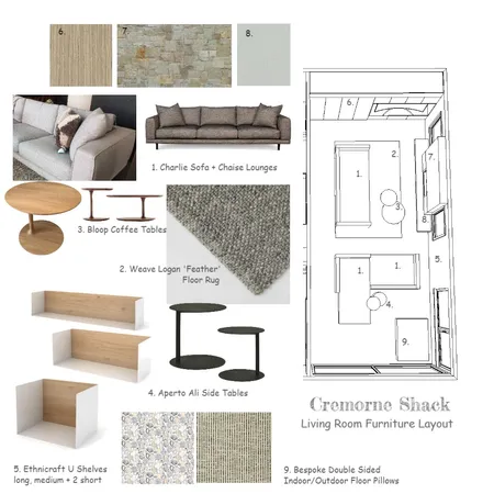 Cremorne Shack Living Room Layout Interior Design Mood Board by decodesign on Style Sourcebook