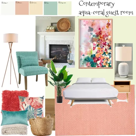 Modern coral and aqua guest room 1 Interior Design Mood Board by Juli19 on Style Sourcebook