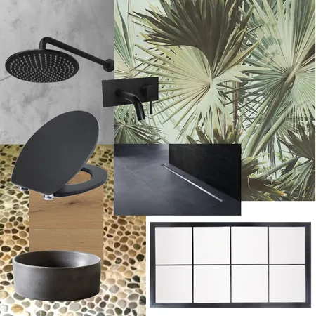 Bathroom renovation - Black and jungle panel Interior Design Mood Board by minou on Style Sourcebook