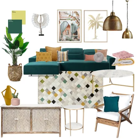 For Ellen Tropical Gold Pink Interior Design Mood Board by Jenbirks on Style Sourcebook