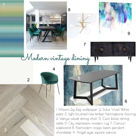 Vintage modern dining room Interior Design Mood Board by Megan.webb@me.com on Style Sourcebook