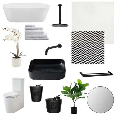 Black and White Bathroom Interior Design Mood Board by aperch on Style Sourcebook