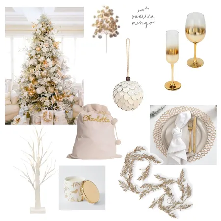 white and gold christmas Interior Design Mood Board by Stone and Oak on Style Sourcebook