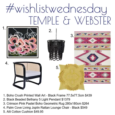 Wishlist Wednesdat Temple & Webster Boho Interior Design Mood Board by Kohesive on Style Sourcebook