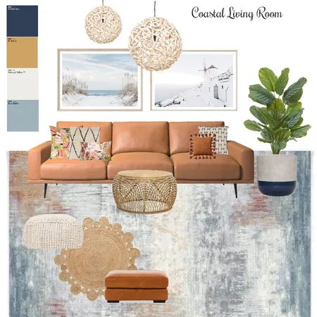 Modern Coastal Style Living Room Bright Brown Sofa Interior Design Mood Board by Little Gold Brush on Style Sourcebook