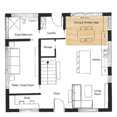 Floor Plan - Dining Room & Window Seat Interior Design Mood Board by Centred Interiors on Style Sourcebook