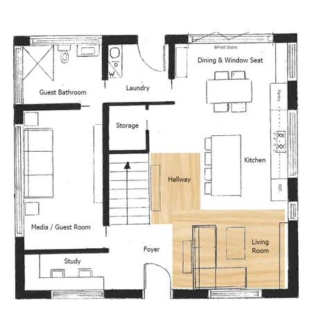 Floor Plan - Living Room & Hallway Interior Design Mood Board by Centred Interiors on Style Sourcebook