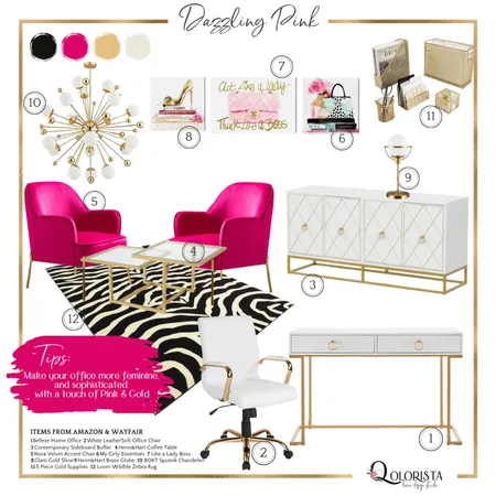 Dazzling Pink in a Glam Home Office Interior Design Mood Board by Qolorista Home Design on Style Sourcebook