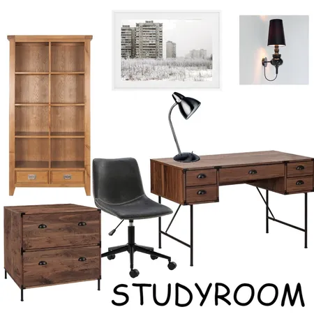Industry Style Studyroom Interior Design Mood Board by qihe on Style Sourcebook