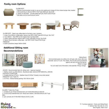 Sara - P1. Furniture Selection- family & Sitting Interior Design Mood Board by Flyingmouse inc on Style Sourcebook