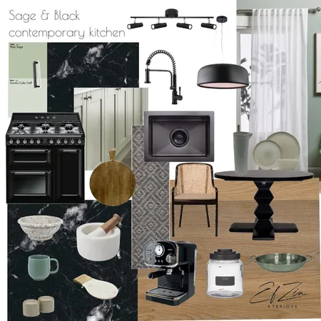 Sage & Black Contemporary Kitchen Interior Design Mood Board by EF ZIN Interiors on Style Sourcebook