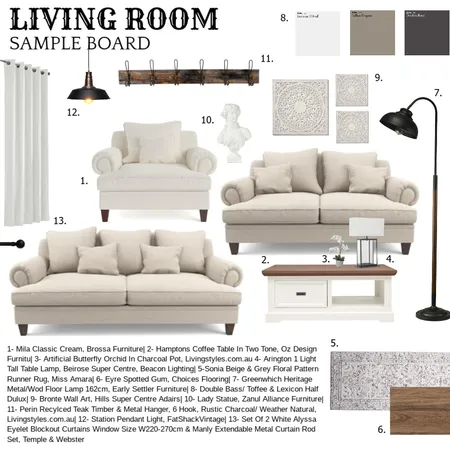 Living Room- Sample Board Interior Design Mood Board by Katy Mortimer on Style Sourcebook