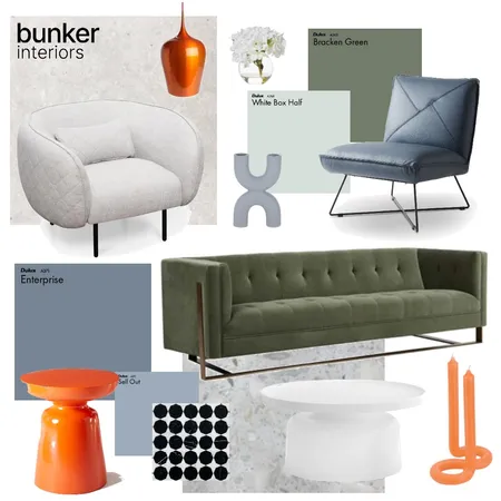 Pop of Orange Living Room Interior Design Mood Board by Bunker Interiors on Style Sourcebook