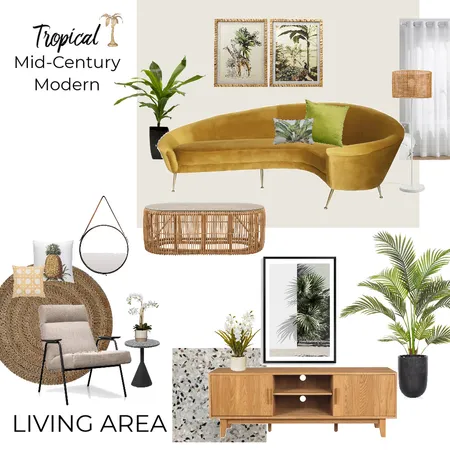 Tropical Mid Century Yellow Interior Design Mood Board by aimeegandia on Style Sourcebook