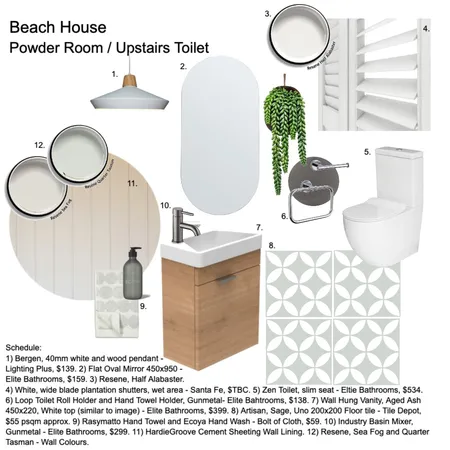 Upstairs Toilet / Powder Room Sample Board Interior Design Mood Board by Helen Sheppard on Style Sourcebook