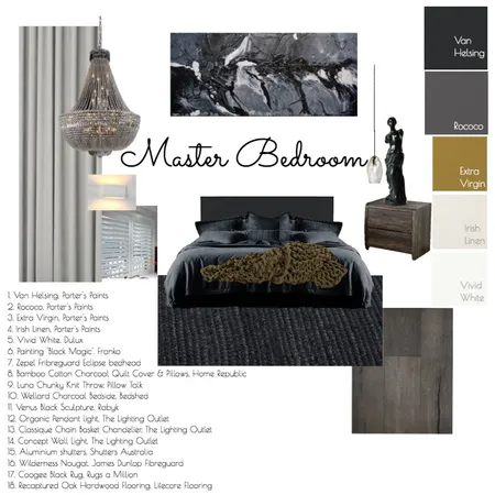 Accented Achromatic Master Bedroom Design Interior Design Mood Board by Abbey Brookes on Style Sourcebook