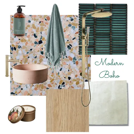 Modern Boho Ensuite Interior Design Mood Board by Juliet Fieldew Interiors on Style Sourcebook