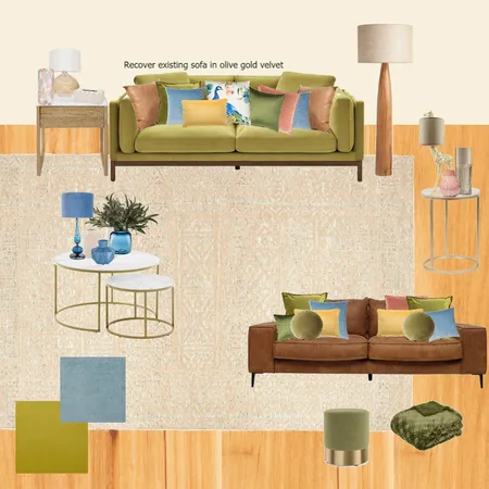 olive Velvet lounge - beige rug fabrics Interior Design Mood Board by randomly_chaotic on Style Sourcebook
