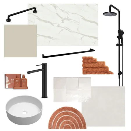 Warm bathroom w/ black Interior Design Mood Board by Megan Woodgate Interiors on Style Sourcebook