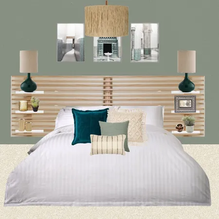 Julie Herbain bed 2 green with pictures and pendant Interior Design Mood Board by Laurenboyes on Style Sourcebook