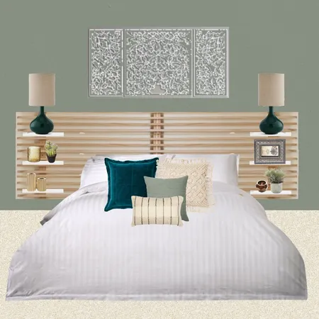 Julie Herbain bed 2 green with wood wall art Interior Design Mood Board by Laurenboyes on Style Sourcebook