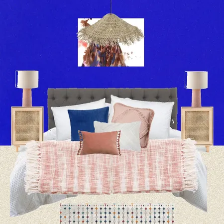 Julie Herbain bed 1 with peach lamps, eagle picture and pendant Interior Design Mood Board by Laurenboyes on Style Sourcebook