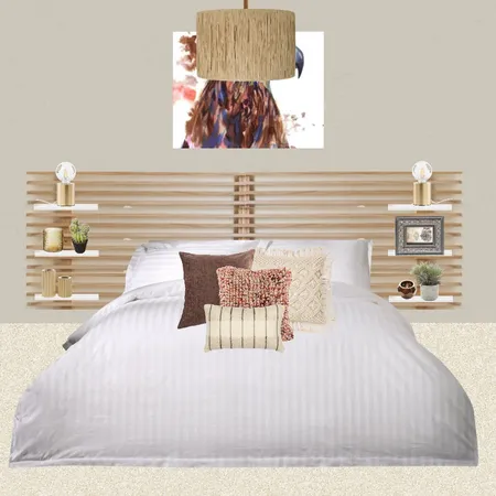 Julie Herbain bed 2 greige wall with eagle picture, filament lamps and pendant Interior Design Mood Board by Laurenboyes on Style Sourcebook