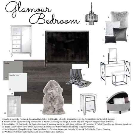 Glamour Bedroom Interior Design Mood Board by Lanaishar on Style Sourcebook