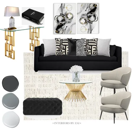 Black and White Living Interior Design Mood Board by Interiors By Zai on Style Sourcebook