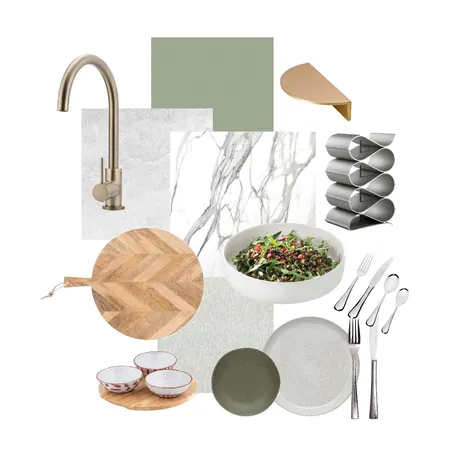 Sage + Calacatta marble kitchen Interior Design Mood Board by Stella George Design on Style Sourcebook