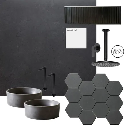 Black Moody Bathroom Interior Design Mood Board by ameliarogers on Style Sourcebook