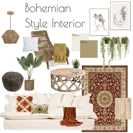 Boho Lounge Interior Design Mood Board by tamkfoster@gmail.com on Style Sourcebook