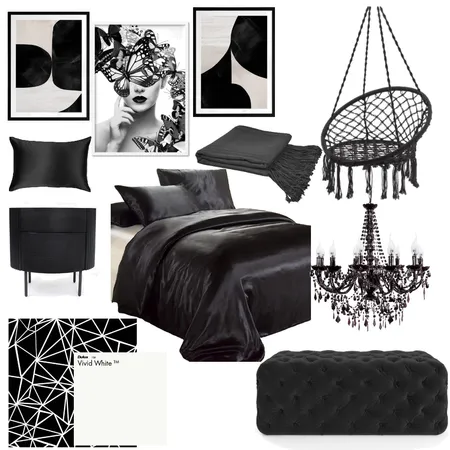 Black and White Bedroom Interior Design Mood Board by Elaina on Style Sourcebook