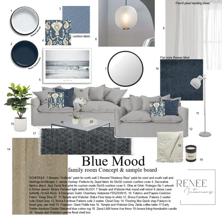 Blue mood- family room Interior Design Mood Board by Renee Interiors on Style Sourcebook