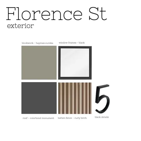 Florence St Exterior Interior Design Mood Board by Boutique Yellow Interior Decoration & Design on Style Sourcebook