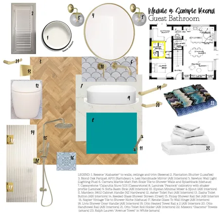 Module 9 - Sample Board (Guest Bathroom) Interior Design Mood Board by fleurwalker on Style Sourcebook